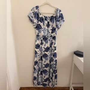 Altered State off the shoulder blue and white floral maxi dress in Size S
